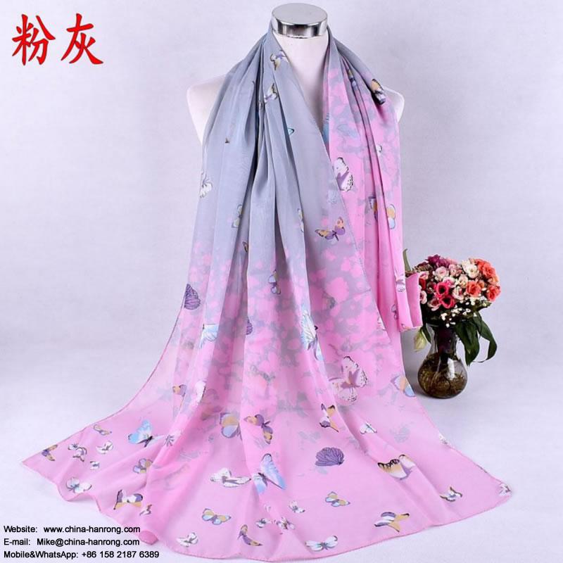 Spring Summer Forest Walking New Seven Color Butterfly Printed Lady Chiffon Scarves