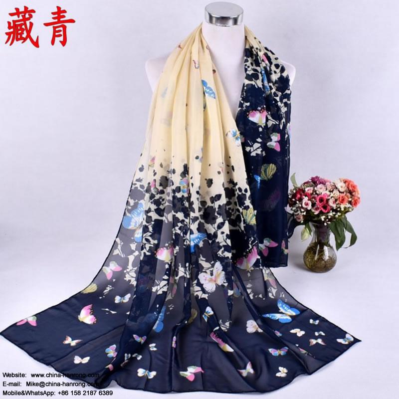 Spring Summer Forest Walking New Seven Color Butterfly Printed Lady Chiffon Scarves