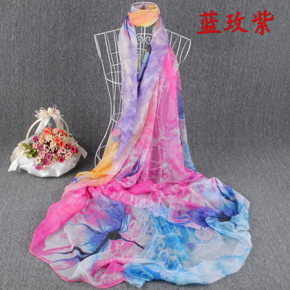 Canada Fashion New Flower Printed Custom Design Large Size Imitated Silk Scarf