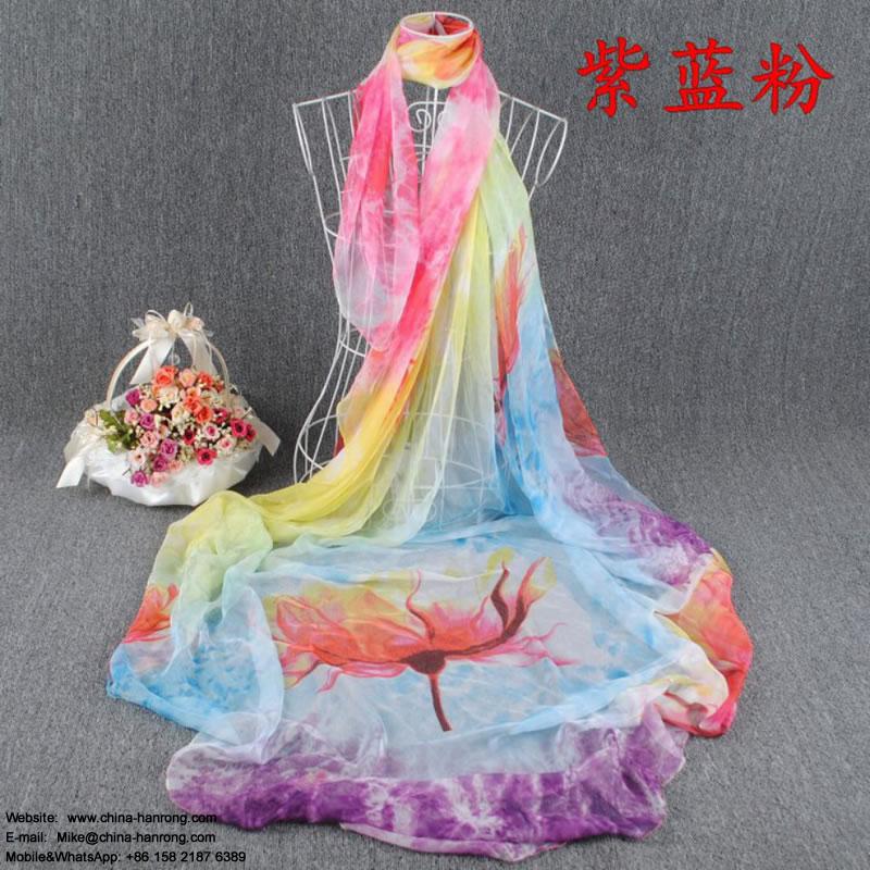 Canada Fashion New Flower Printed Custom Design Large Size Imitated Silk Scarf