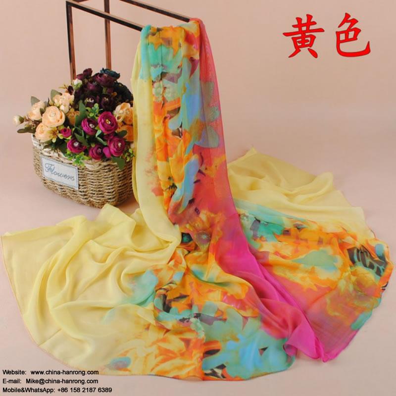 Spain Popular Abstract Flower Printing Women Large Curling Chiffon  Beach Scarf