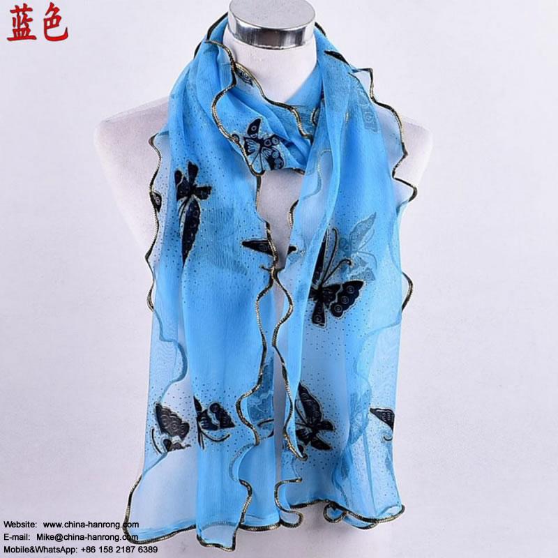 Hotsale Lace Gilded Exotic Classic Butterfly Printed Stitching Polyester Scarf