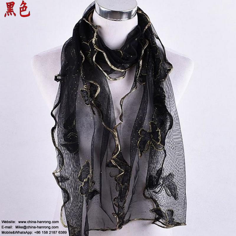 Hotsale Lace Gilded Exotic Classic Butterfly Printed Stitching Polyester Scarf