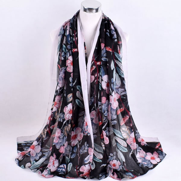 Asia New Rose Flower Printed Female Travel Curling Voile Scarf 180x90cm