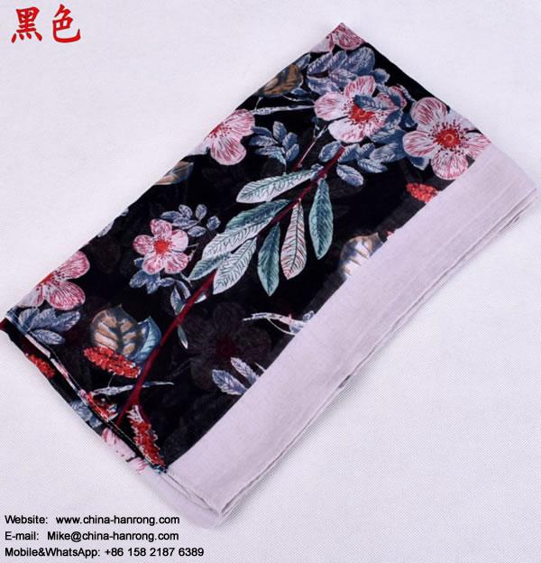 Asia New Rose Flower Printed Female Travel Curling Voile Scarf 180x90cm