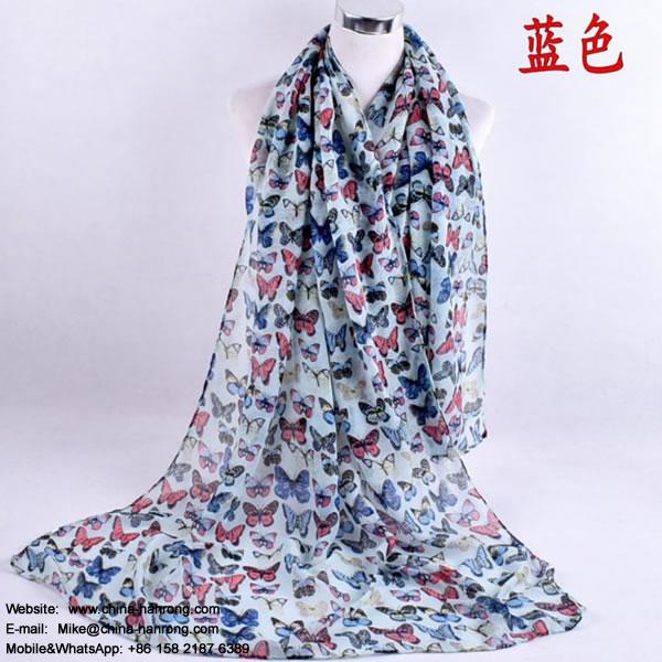 Travel Classic Butterfly Printed Plain Summer Beach Vacation Lady New Voile Scarf
