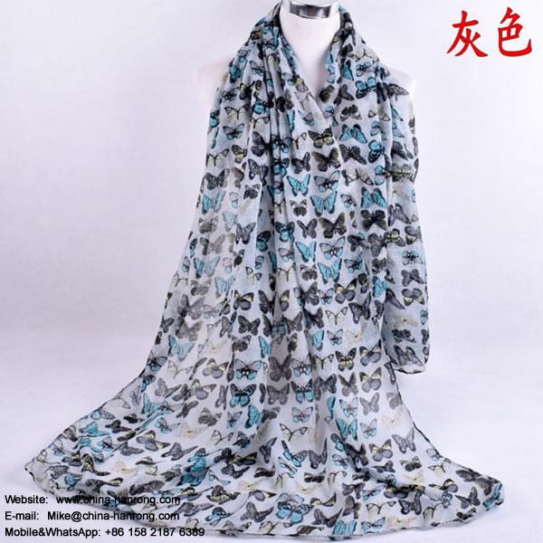 Travel Classic Butterfly Printed Plain Summer Beach Vacation Lady New Voile Scarf