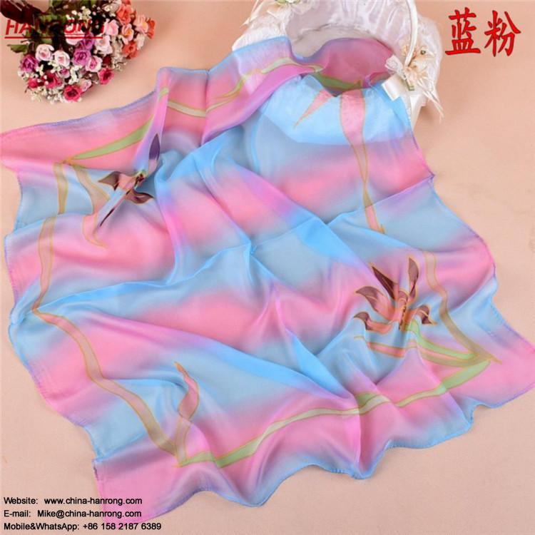 Colorful Leaves Digital Printed Plain Lady Small Office Soft Square Chiffon Scarf