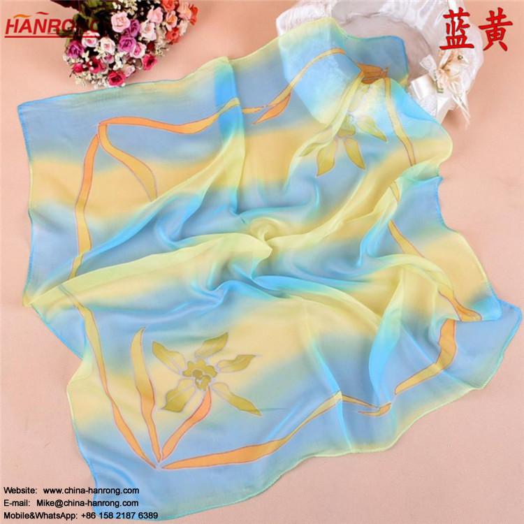 Colorful Leaves Digital Printed Plain Lady Small Office Soft Square Chiffon Scarf