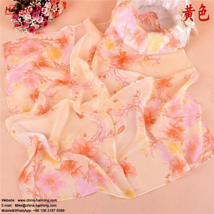 Spring Summer New Peony Printed Business Small Squre Chiffon Scarf 70x70cm