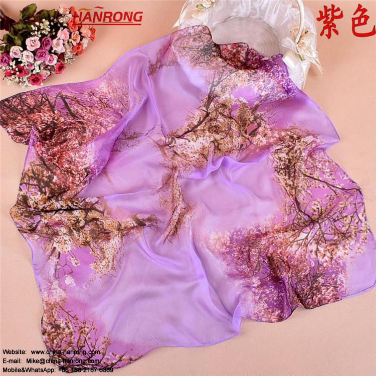 Factory Hotsale Forest Printed 70x70cm Plain Curling Office Small Square Chiffon Scarf