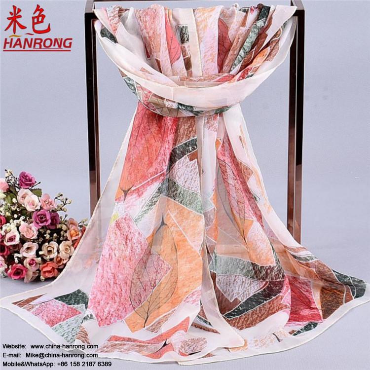 Customized New Leaves Geometric Square Curling Red Chiffon Outside Trip Scarf