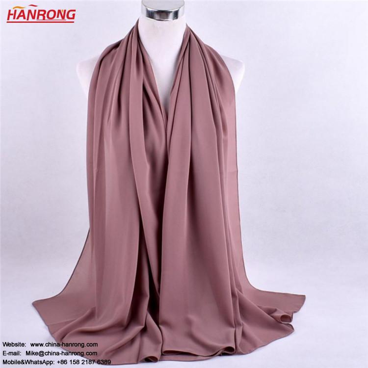 Summer New Pure Color Muslim Pearl Long Wrap Knitted Curling Chiffon Scarf