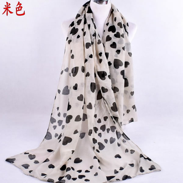 Cross Border Supply New Balinese Yarn Long Heart Shaped Printed Love Voile Scarf
