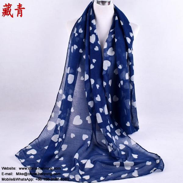 Cross Border Supply New Balinese Yarn Long Heart Shaped Printed Love Voile Scarf