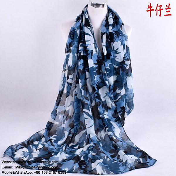 Factory Export Double Color Flower Printing Simple Voile Head Scarf 80g