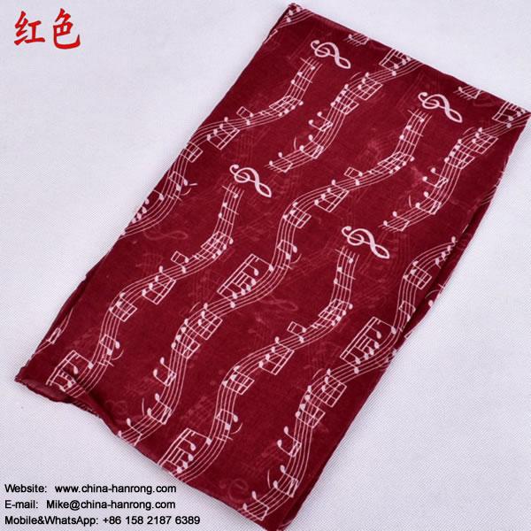 Romantic Musical Noted Printed Lady Elegant Curling Red Navy Voile Scarf