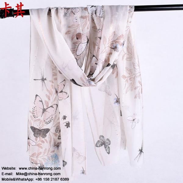 Lady New Butterfly Dragonfly Printed Filling Knitting Fringe Large Voile Head Scarf