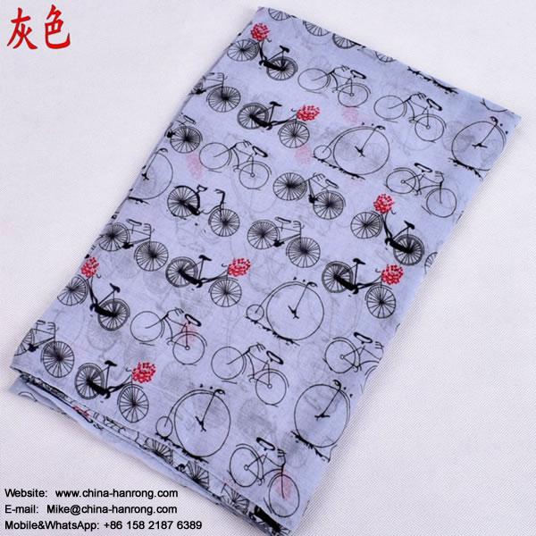 Factory Supply New Bicycle Pattern Printed Lady Plain Curling Pink Navy Voile Scarf