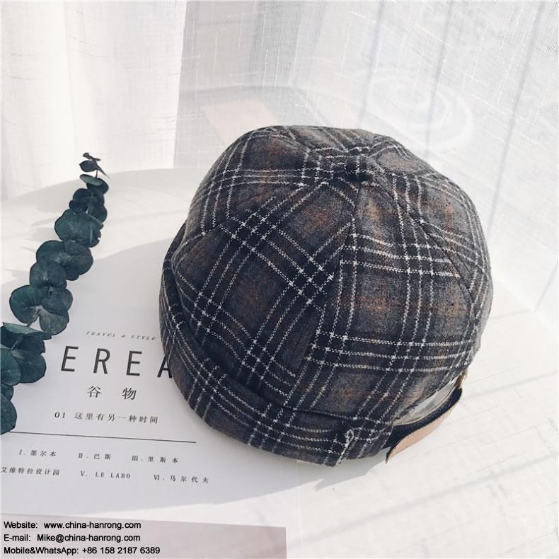 US Spring Autumn Street Cap Personality Unique Grid Round Wool Beret