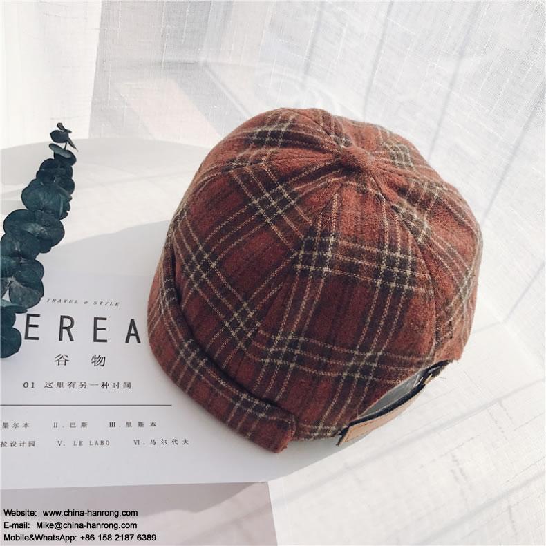 US Spring Autumn Street Cap Personality Unique Grid Round Wool Beret