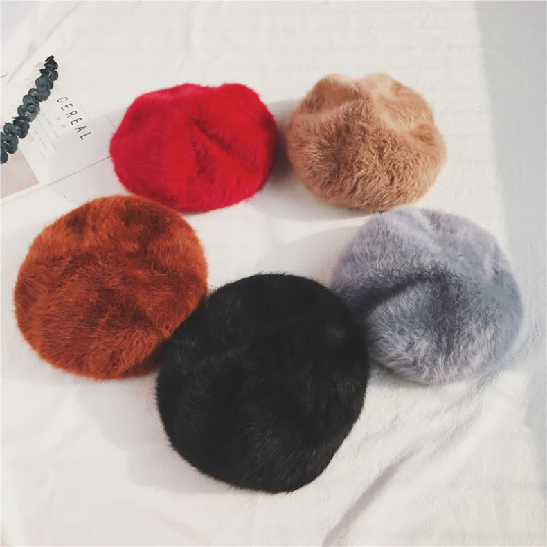 Factory Supply New Spot Stocks Thickness Rabbit Hair Round Top Red White Beret