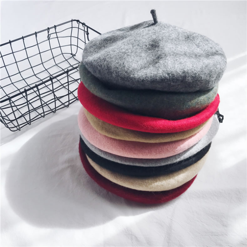 Factory Wholesale Custom Design French Plain Pink Red Wool Beret For Woman