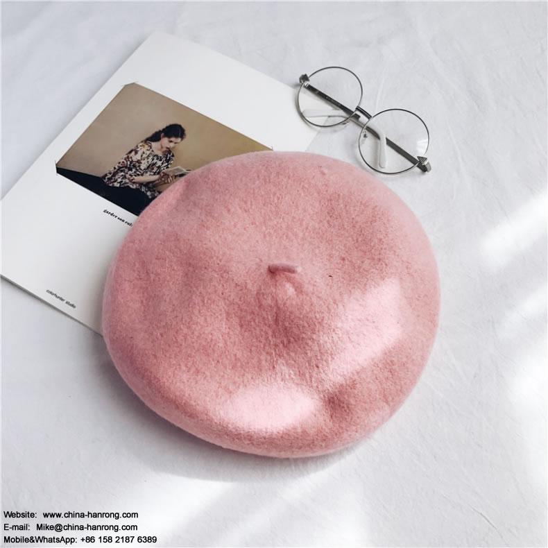 Factory Wholesale Custom Design French Plain Pink Red Wool Beret For Woman