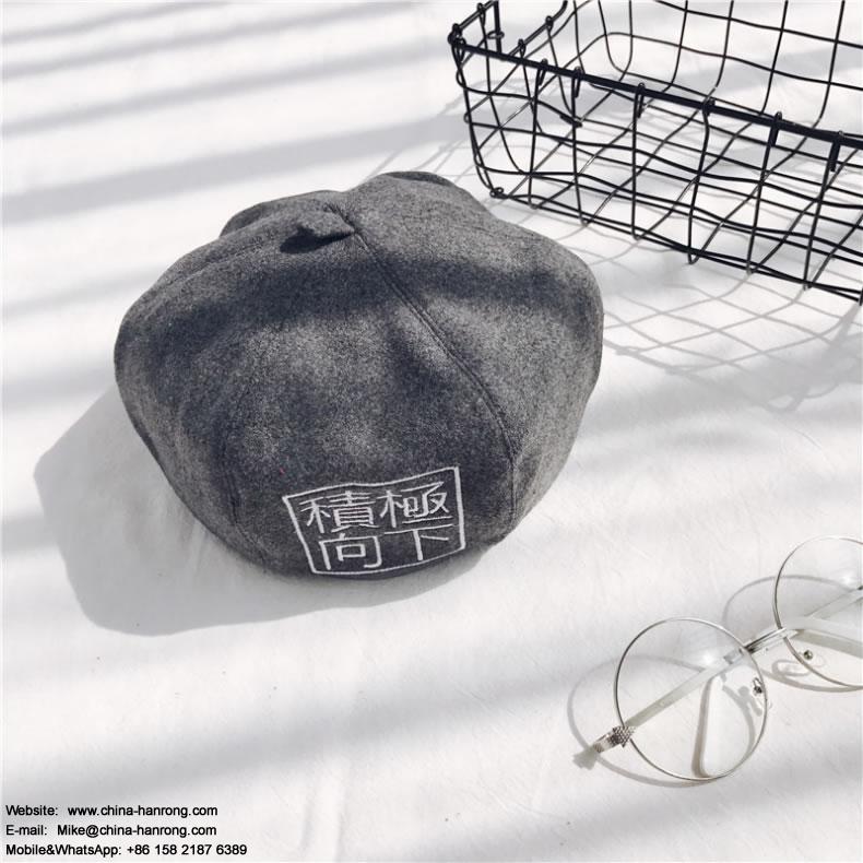 Colorful Autumn Winter Fashion Elegant Wool Good Quality Chinese Letters Printing Beret