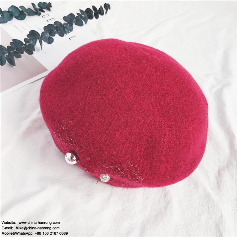 Fashion Party Pearl Brooch Painter Curling Lady Pure Wool 56-58cm Beret