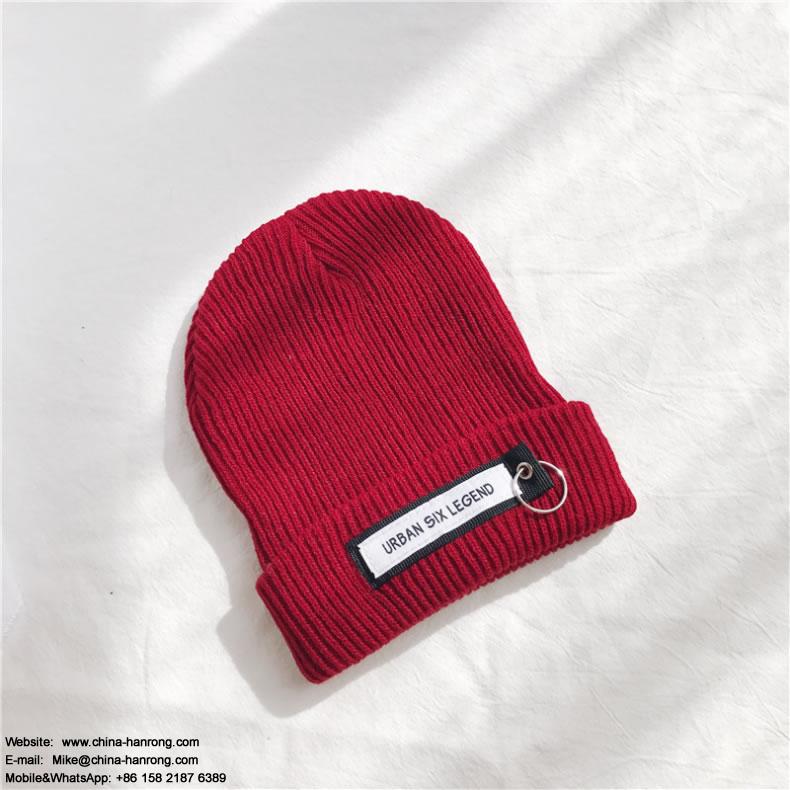 Autumn Winter New Letter Pattern Iron Ring Pure Color Warm Applique Wool Knit Cap