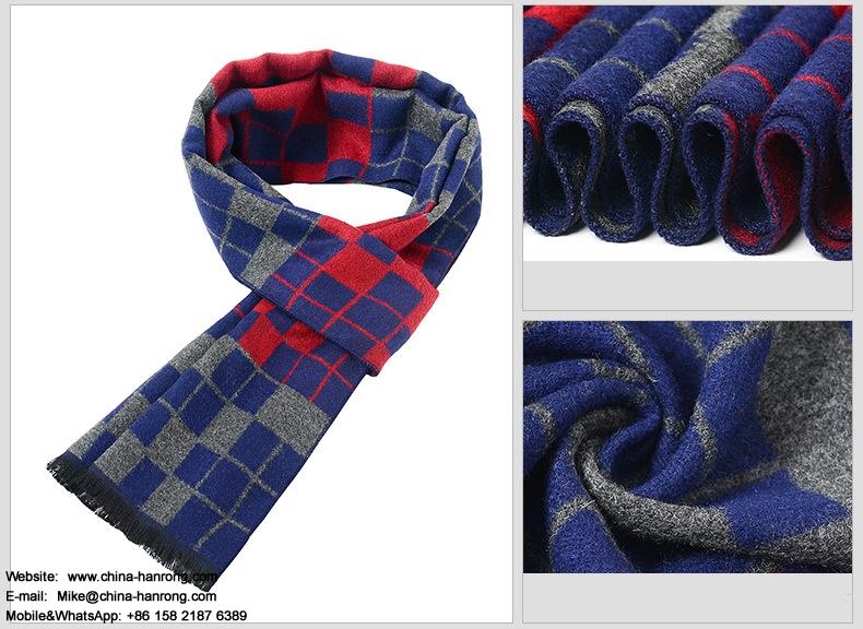 Autumn Winter Male Geometric Pattern Warp Knitting Fringe Soft Silk Scarf