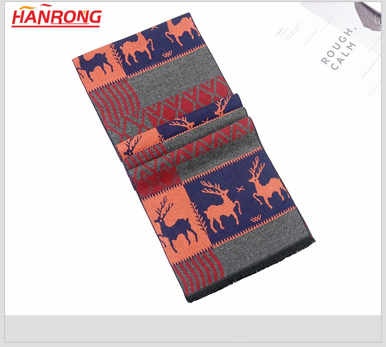 Best Selling Classic Winter Comfortable Deer Printing Men Fringe Silk Scarves