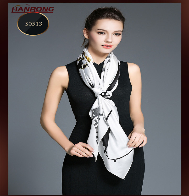 European Style High-end Black and White Fashion Printed Mulberry Silk Scarves