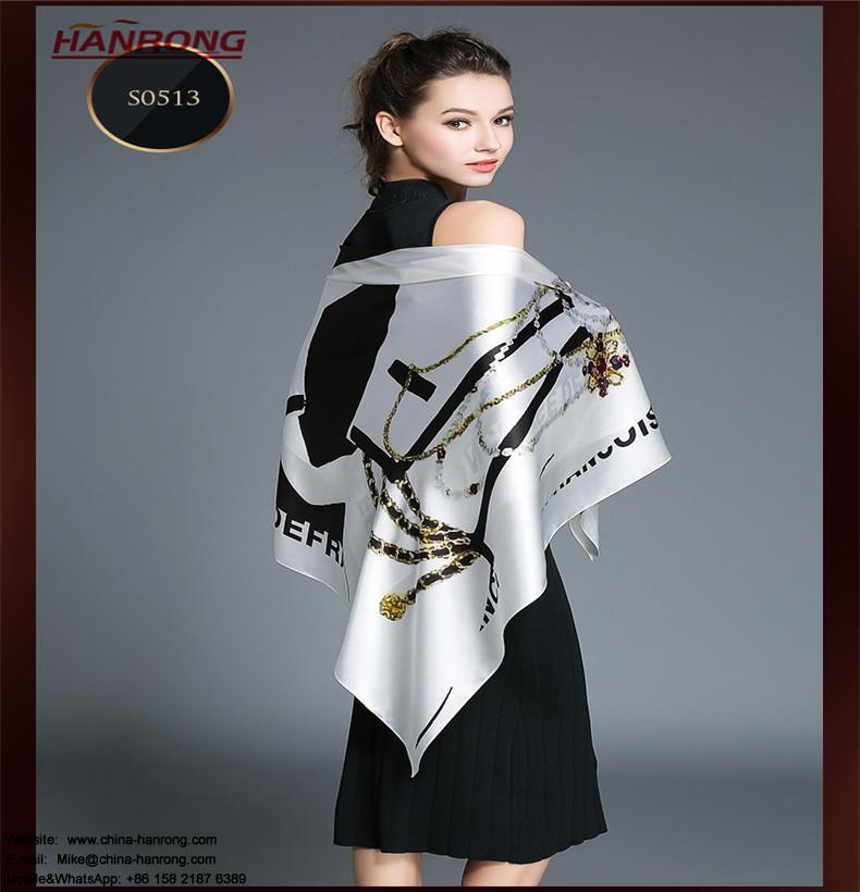 European Style High-end Black and White Fashion Printed Mulberry Silk Scarves