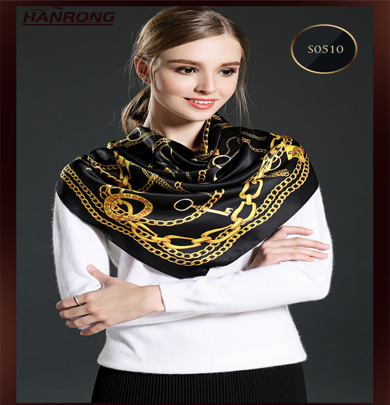 European and American Style Metal Chains Printed High-end Brand Silk Scarves