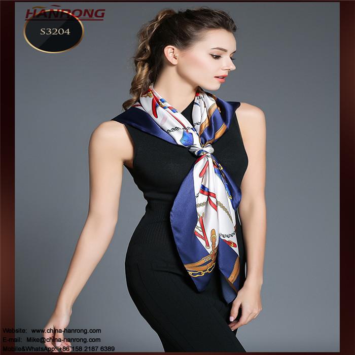 New Product Lines Digital Printed Pure silk Crepe Satin Squares Mulberry Silk Scarf