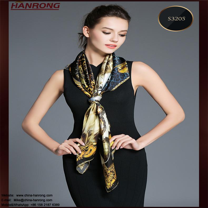 New Leopard and Masks Digital Painting 12 mm-Plain Crepe Satin Mulberry Silk Scarf
