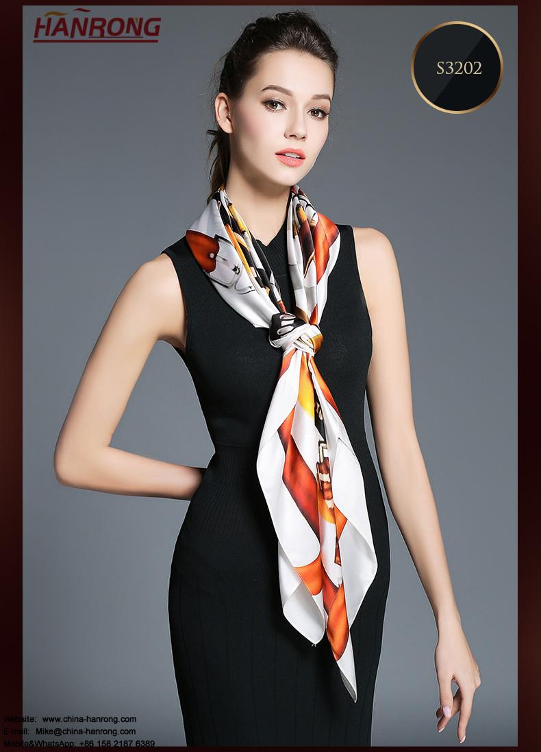 European and American Style Professional Print Plain Crepe Satin Mulberry Silk Shawl Scarves