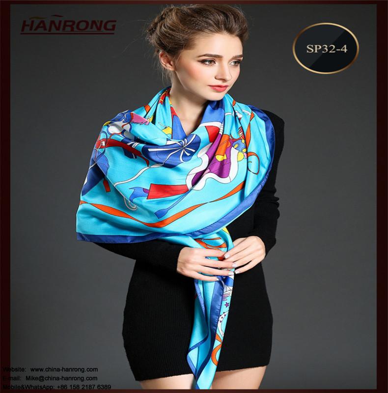 New High Quality Pure Silk Twill Cartoon Figures Printing Large Square Gift Silk Scarf  