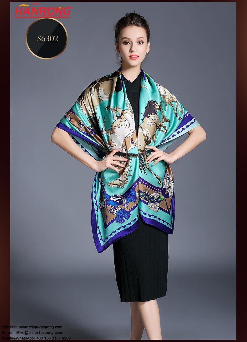 Spring New Female Elegant Carriages Print High-end Mulberry Oversize Square Silk Scarves