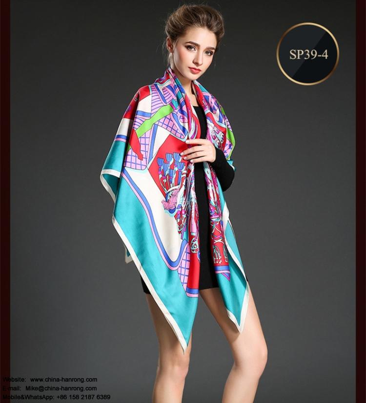 New Fashion Printing Festival Gift Good Quality Twill Printing House Large Square Silk Scarves