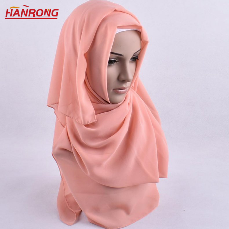 Summer New Pure Color Pearl Chiffon Muslim Female Head Scarf Hijab