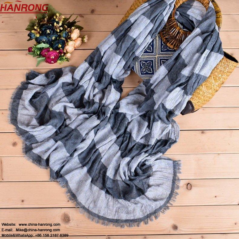European Casual Double-color Transverse Stripe Fringe Cotton Scarf For Lady