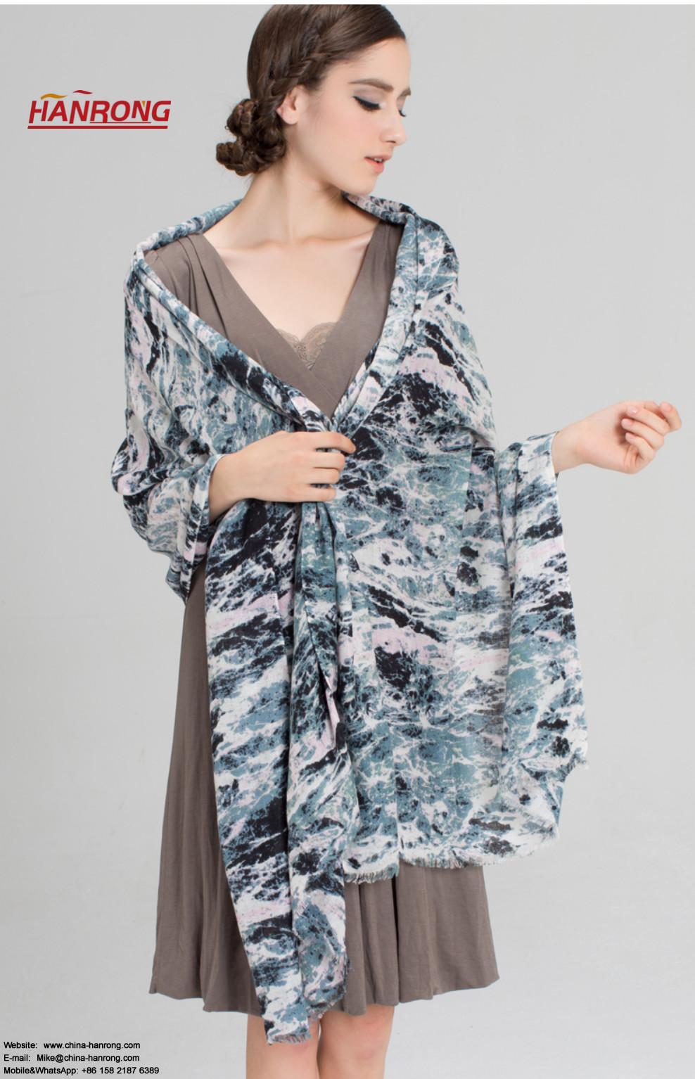 London Fashion Winter Marble Printed Pure Silk Warm Cashmere Scarf