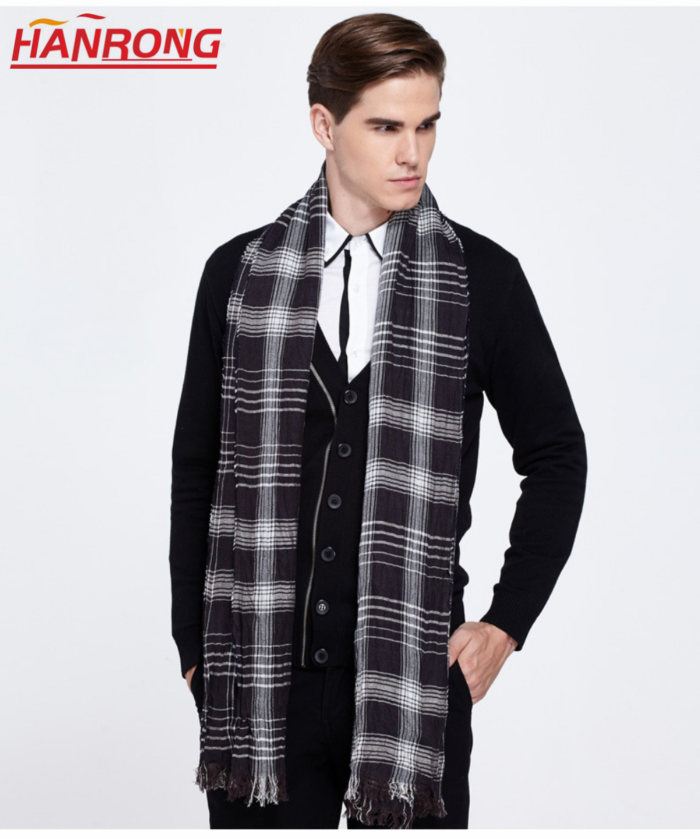 US Fantastic Neutral Checked Wool Fringed Warm Scarf For Man