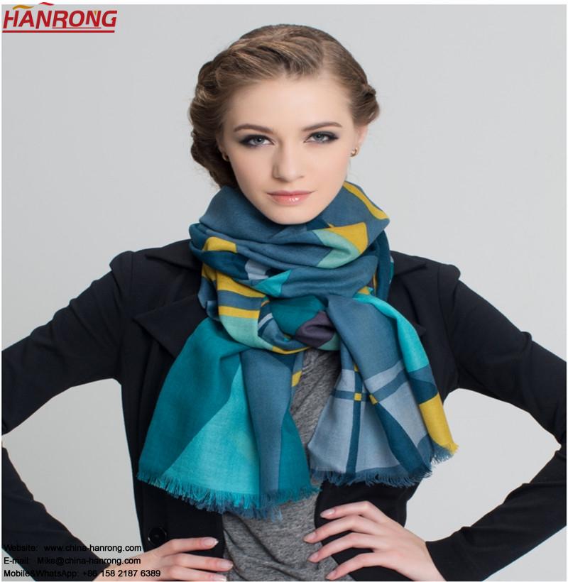 Women Winter Long Pure Geometric Print Elegance Wool Scarf