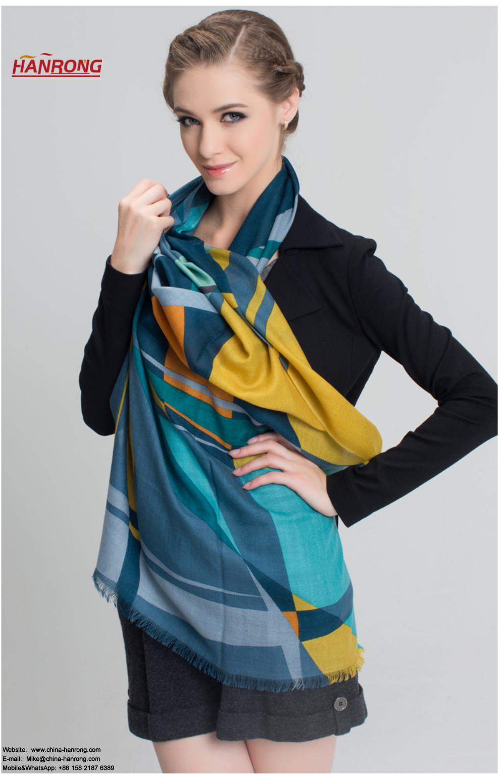 Women Winter Long Pure Geometric Print Elegance Wool Scarf