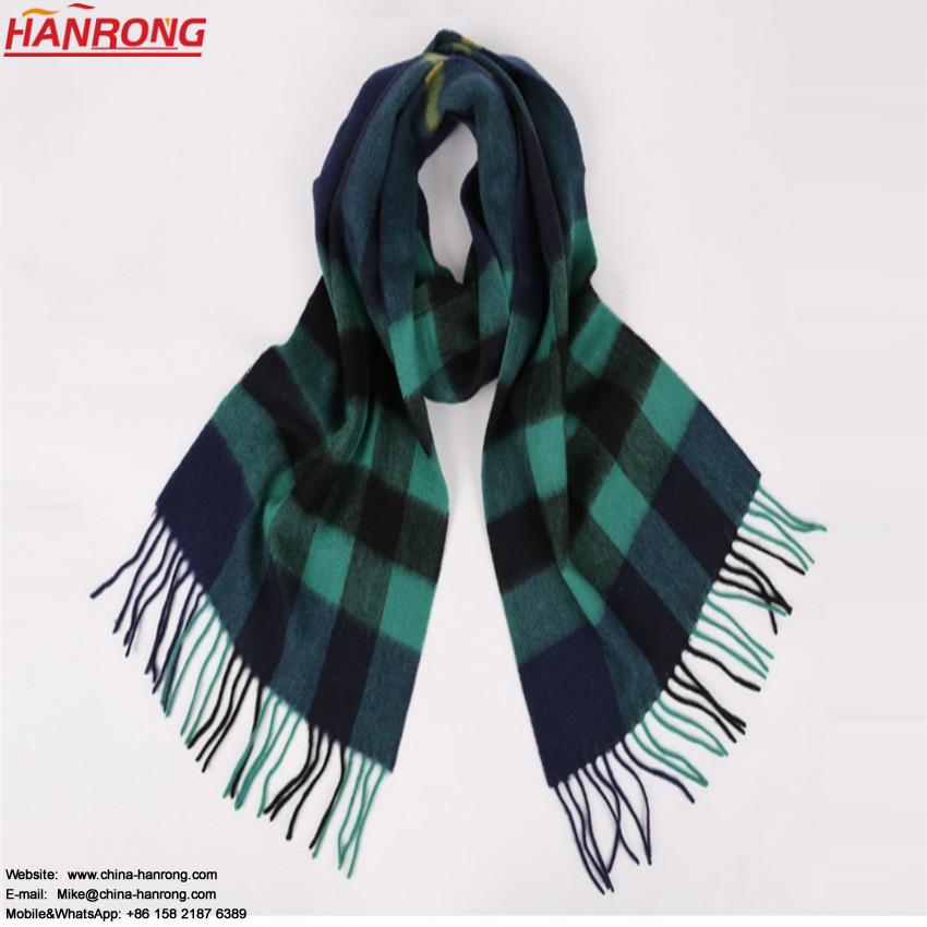 British Special Classic Grid Pastoral Travel Blue Soft Wool Scarves