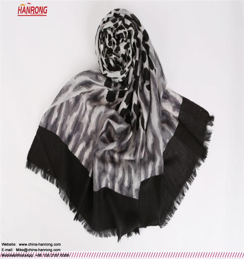 American Wind Leopard Printed Long Warm Tassel Wool Scarf